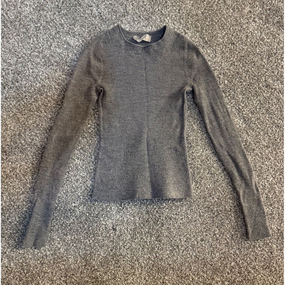 Everlane 100% Ultrafine Merino Wool Base Layer Ribbed Sweater Tee Gray XS